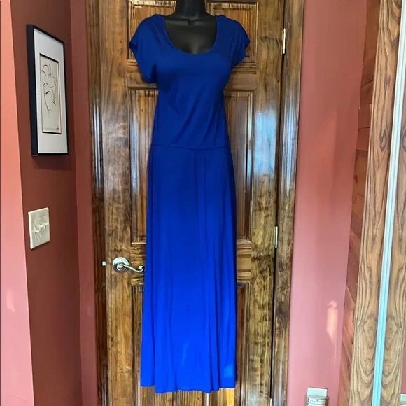 blue floral ruched dress Sky Blue Flutter Sleeve Tiered Maxi Dress Blue / Large (10-12)